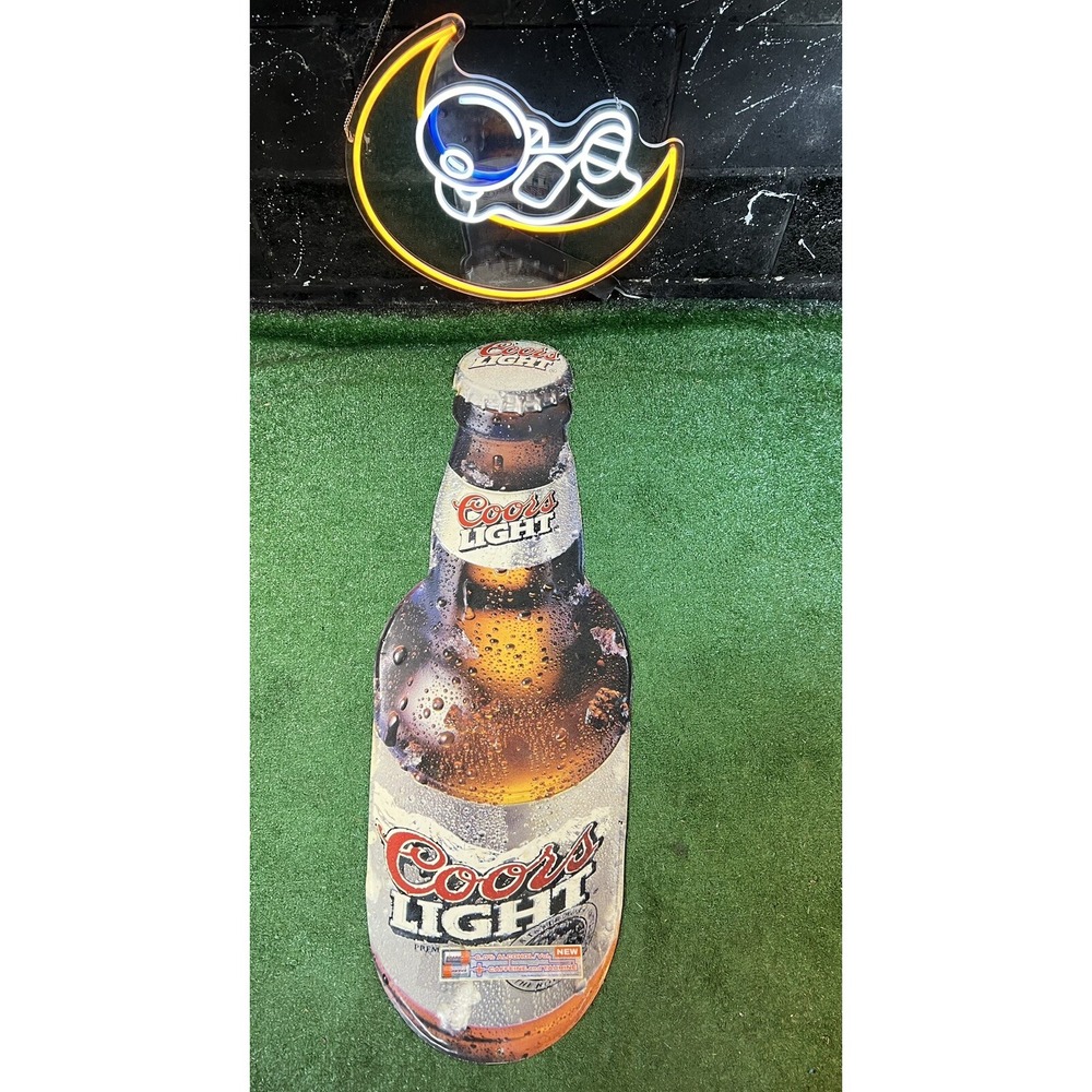 Y2K Coors Light Beer Sign Metal Tin Round‎ Bottle 2000 Man Cave Pub Promo 43"